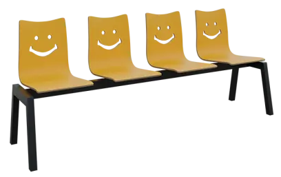 SMILE 4, dřevěná lavice do čekárny, 4-sedák, žlutá, kostra černá